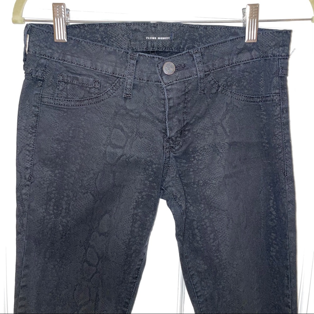 Flying Monkey black snakeskin printed skinny jeans